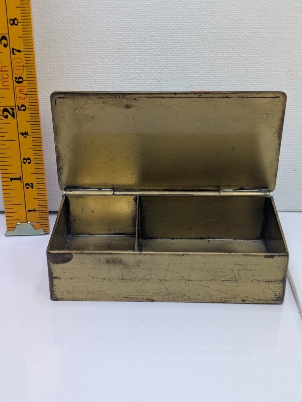 Vintage Brass 2 Compartment Stamp Box HingedDesk Trinket Storage Box